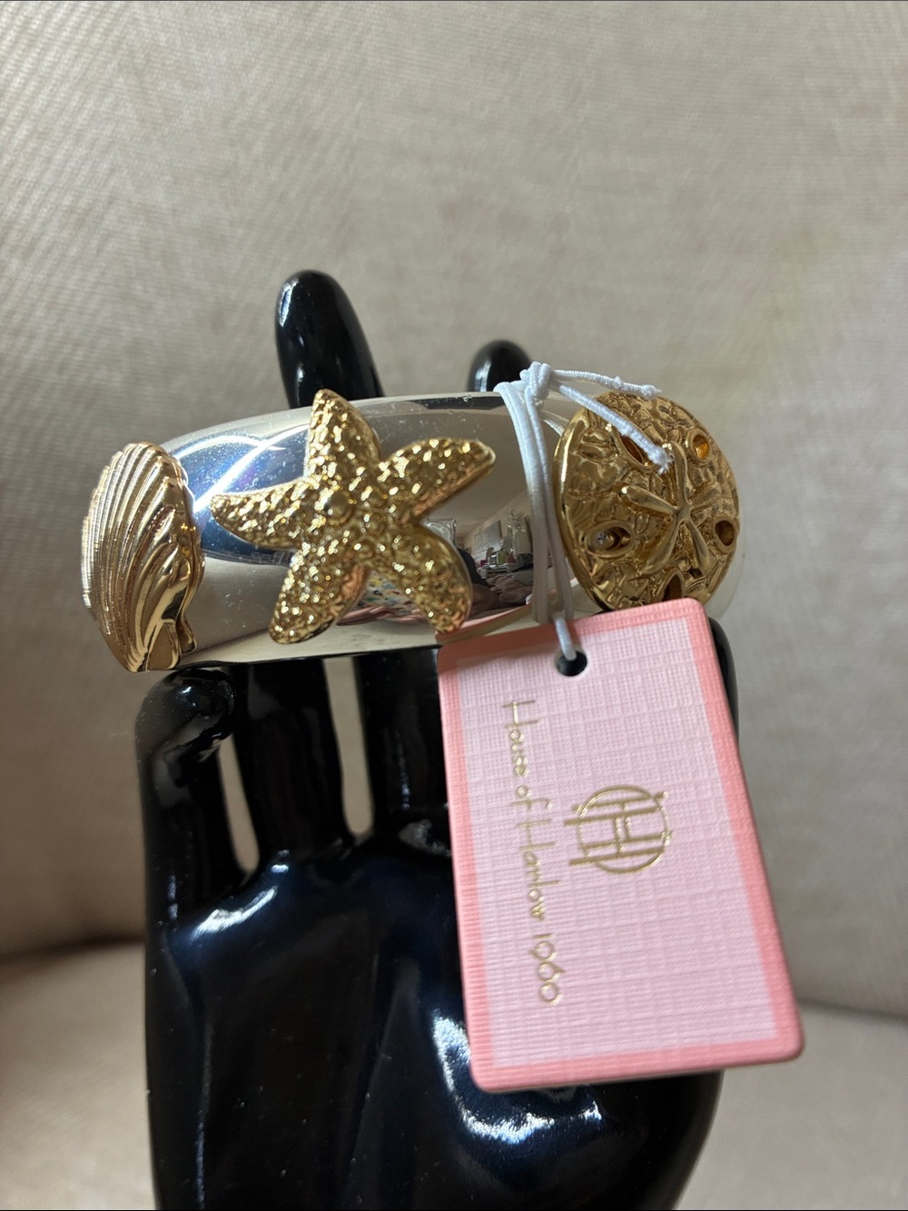 House of Harlow 1960 Silver Cuff with Gold Nautical Accents